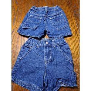 New 3T Two Pairs Faded Glory Cotton Denim Blue Jean Shorts Pockets Belt Loops